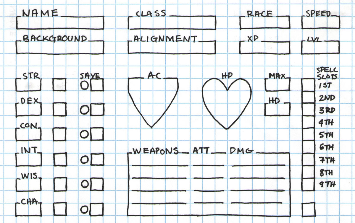 Hand Drawn 5e Character Sheets